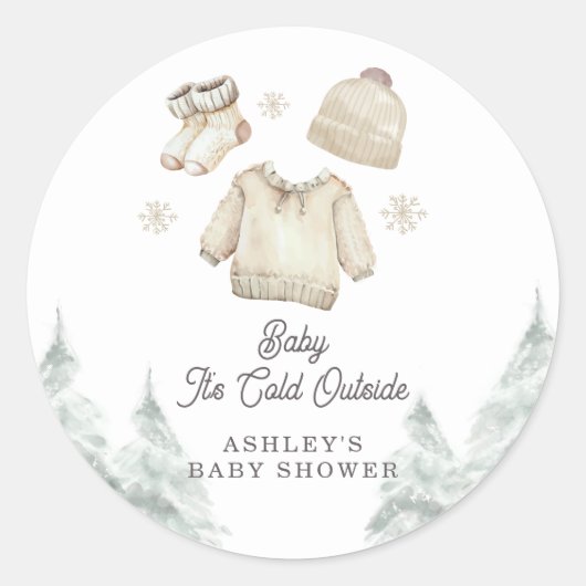 Winter Baby Shower It's Cold Outside Unisex Snow Ronde Sticker (Voorkant)