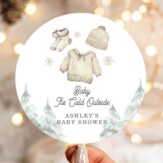 Winter Baby Shower It's Cold Outside Unisex Snow Ronde Sticker