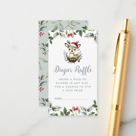 Winter Baby shower Luier Raffle Little Deer Schatt Informatiekaartje (Voorkant / Achterkant in situ)