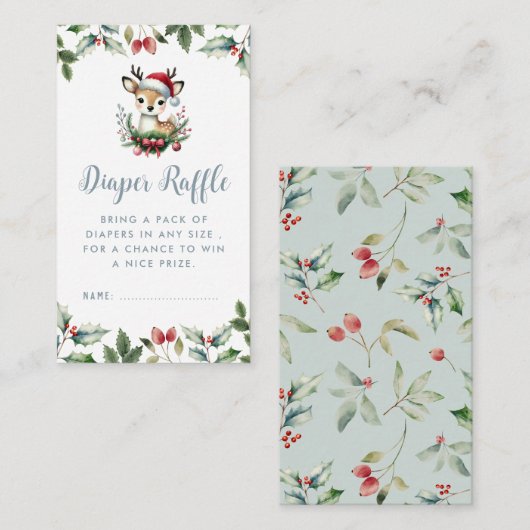 Winter Baby shower Luier Raffle Little Deer Schatt Informatiekaartje (Voorkant / Achterkant)
