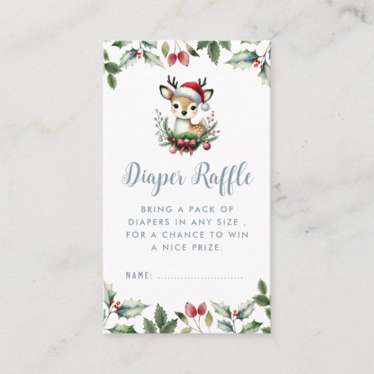 Winter Baby shower Luier Raffle Little Deer Schatt Informatiekaartje (Voorkant)