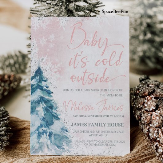 Winter baby shower Meisje Baby het is koud buiten  Kaart
