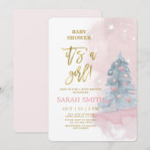 Winter Baby shower meisje Kaart (Voorkant / Achterkant)