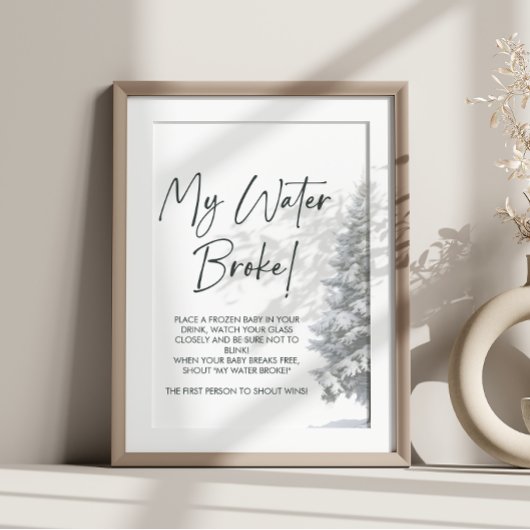 Winter Baby shower Mijn Water Broke Game Sign Poster
