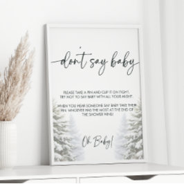 Winter Baby shower niet zeggen Baby spel teken Poster