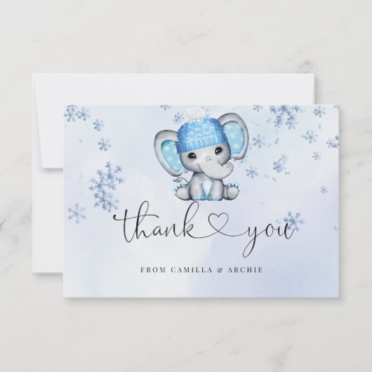 Winter Baby shower olifant Bedankkaart (Voorkant)