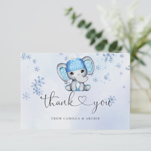 Winter Baby shower olifant Bedankkaart (Staand voorkant)