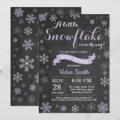 Winter Baby shower Paars Snowflake Chalkboard Kaart (Voorkant / Achterkant)