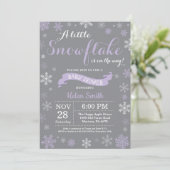 Winter Baby shower Paarse Witte en Grijze Sneeuwvl Kaart (Staand voorkant)