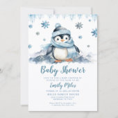 Winter Baby shower Penguin Uitnodiging (Voorkant)