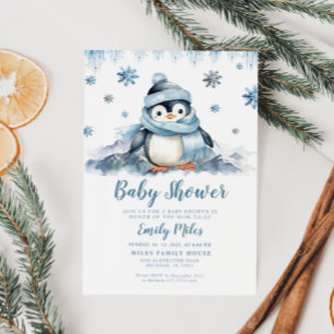 Winter Baby shower Penguin Uitnodiging