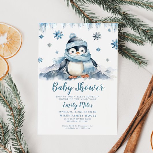 Winter Baby shower Penguin Uitnodiging