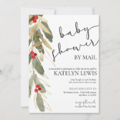 Winter Baby shower per Mail Invitation Gold Holly Kaart (Voorkant)
