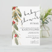 Winter Baby shower per Mail Invitation Gold Holly Kaart (Staand voorkant)