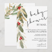 Winter Baby shower per Mail Invitation Gold Holly Kaart (Voorkant / Achterkant)