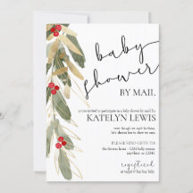 Winter Baby shower per Mail Invitation Gold Holly