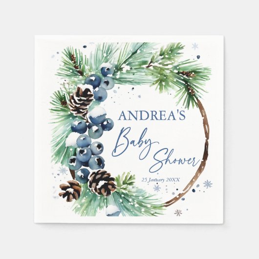 Winter baby shower pines wreath monogrammed servet (Voorkant)