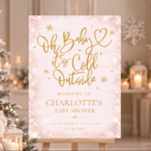 Winter Baby Shower Pink Snowflake Welcome Sign