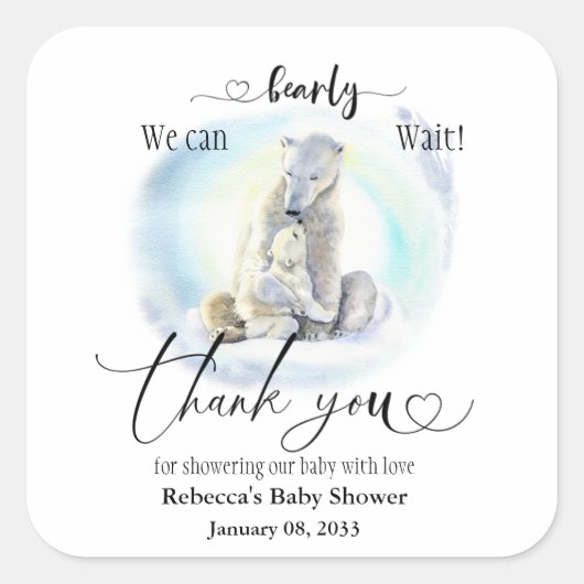 Winter Baby shower Polar Beer Barly Wait Vierkante Sticker (Voorkant)