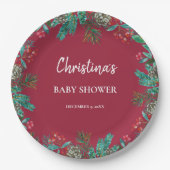 Winter Baby shower Rood Papieren Bordje (Voorkant)