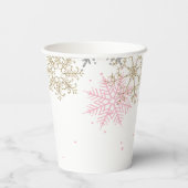 Winter Baby shower roze gouden sneeuwvlokken Papieren Bekers (Achterkant)