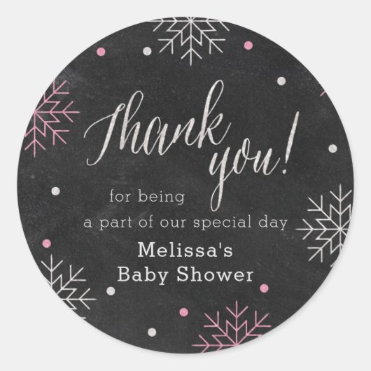 Winter Baby shower roze krijtbord dank u Ronde Sticker (Voorkant)