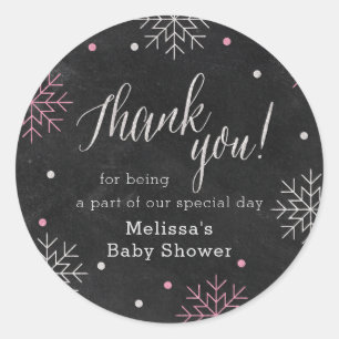 Winter Baby shower roze krijtbord dank u Ronde Sticker