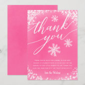 Winter Baby shower Roze sneeuw Bedankkaart (Voorkant / Achterkant)