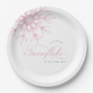Winter Baby Shower Roze Sneeuwvlok Papieren Bordje
