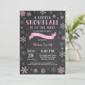 Winter Baby shower Roze Snowflake Chalkboard Kaart (Staand voorkant)