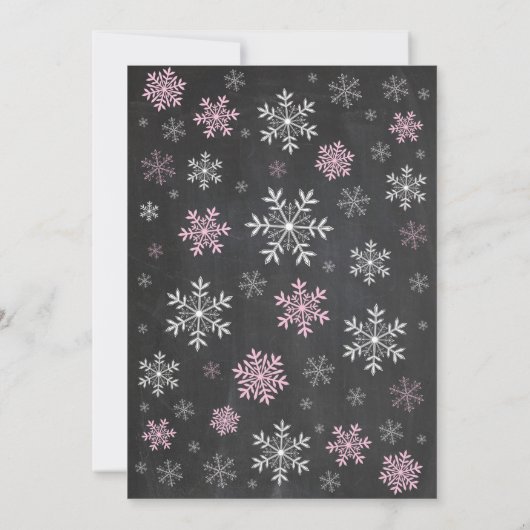 Winter Baby shower Roze Snowflake Chalkboard Kaart (Achterkant)