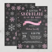Winter Baby shower Roze Snowflake Chalkboard Kaart (Voorkant / Achterkant)