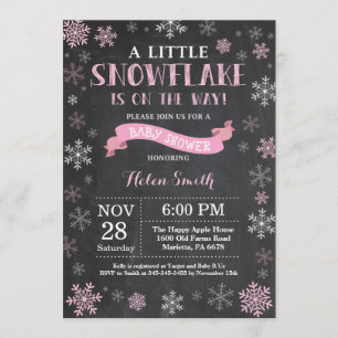 Winter Baby shower Roze Snowflake Chalkboard Kaart