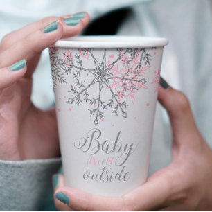 Winter Baby shower roze zilversneeuwvlokken Papieren Bekers