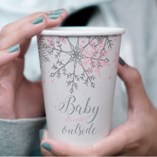 Winter Baby shower roze zilversneeuwvlokken Papieren Bekers