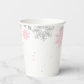 Winter Baby shower roze zilversneeuwvlokken Papieren Bekers (Achterkant)