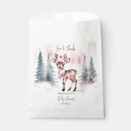 Winter baby shower schattig hert roze dank u bedankzakje (Voorkant)