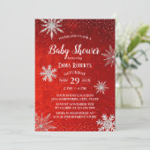 Winter Baby shower Silver Snowflakes Elegant Red Kaart (Staand voorkant)