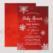 Winter Baby shower Silver Snowflakes Elegant Red Kaart (Voorkant / Achterkant)