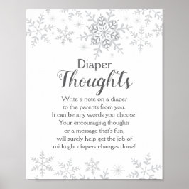 Winter Baby shower Snowflakes Diaper Thoughts Sign Poster
