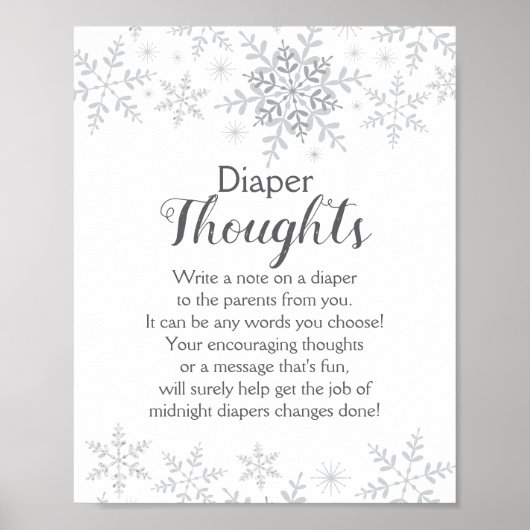 Winter Baby shower Snowflakes Diaper Thoughts Sign Poster (Voorkant)