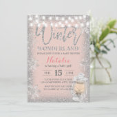 Winter Baby shower Snowflakes Lantern Blush Pink Kaart (Staand voorkant)