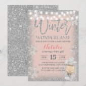 Winter Baby shower Snowflakes Lantern Blush Pink Kaart (Voorkant / Achterkant)