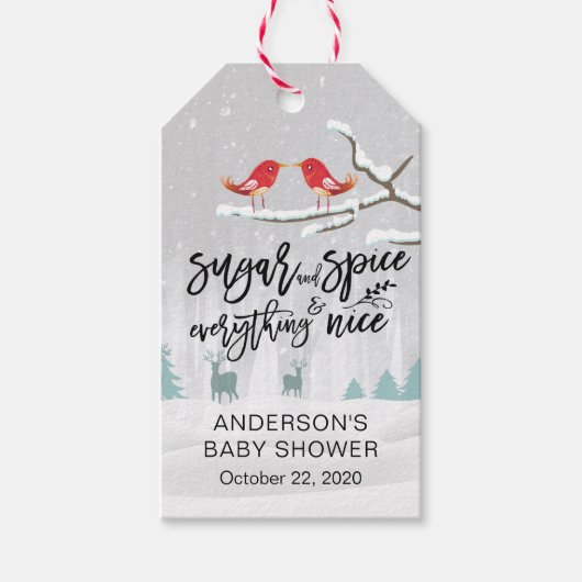 Winter Baby shower Sugar & Spice & Alles Nice Cadeaulabel (Voorkant)