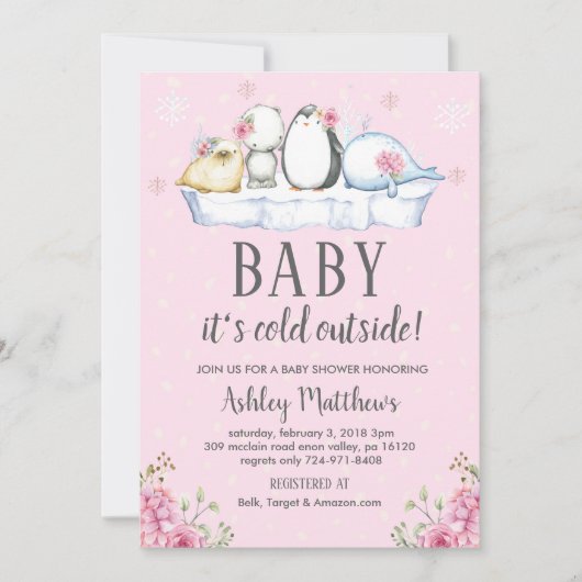 Winter baby shower Uitnodigen, Winterdieren Arctis Kaart (Voorkant)
