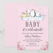 Winter baby shower Uitnodigen, Winterdieren Arctis Kaart (Voorkant / Achterkant)