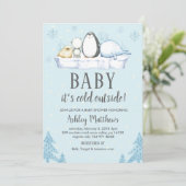 Winter baby shower Uitnodigen, Winterdieren Artic Kaart (Staand voorkant)