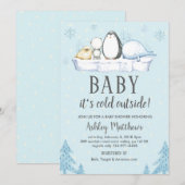 Winter baby shower Uitnodigen, Winterdieren Artic Kaart (Voorkant / Achterkant)