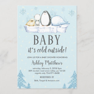 Winter baby shower Uitnodigen, Winterdieren Artic Kaart