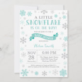 Winter Baby shower Uitnodiging Aqua Snowflake (Voorkant)